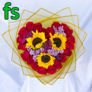 Ramo de rosas con girasoles